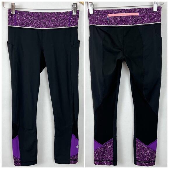 Lululemon Pace Rival Running Crop 22” Leggings Tender Violet Purple Black 4 - Picture 2 of 16